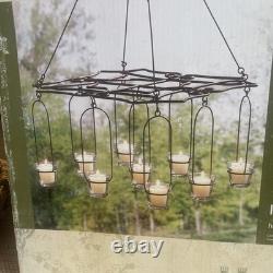 PIER 1 IMPORTS Large Iron Grid 9 Votive/Tea Candle Chandelier New In Box