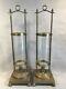 Pv04892 Vintage Heavy Brass Nautical 19 Candle Holder With Glass Hurricane Pair