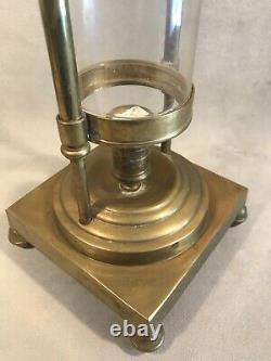 PV04892 Vintage Heavy Brass Nautical 19 Candle Holder with Glass Hurricane PAIR