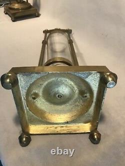 PV04892 Vintage Heavy Brass Nautical 19 Candle Holder with Glass Hurricane PAIR