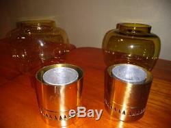 Pair 1960s MCM HANS-AGNE JAKOBSSON Candle Holders MARKARYD with Amber Globes
