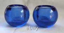 Pair 2 Glow Bug Fire & Art Glass cobalt blue candle votive holders