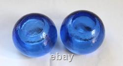Pair 2 Glow Bug Fire & Art Glass cobalt blue candle votive holders