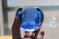 Pair 2 Glow Bug Fire & Art Glass cobalt blue candle votive holders