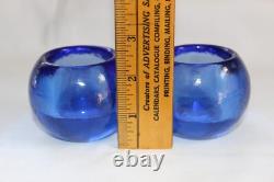 Pair 2 Glow Bug Fire & Art Glass cobalt blue candle votive holders