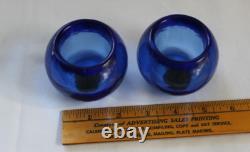 Pair 2 Glow Bug Fire & Art Glass cobalt blue candle votive holders