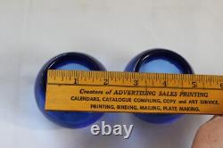 Pair 2 Glow Bug Fire & Art Glass cobalt blue candle votive holders