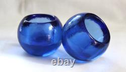 Pair 2 Glow Bug Fire & Art Glass cobalt blue candle votive holders