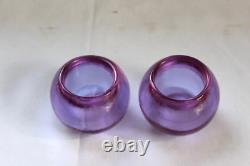 Pair 2 Glow Bug Fire & Light Neodymium Art Glass Purple Lavender candle holders