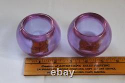 Pair 2 Glow Bug Fire & Light Neodymium Art Glass Purple Lavender candle holders