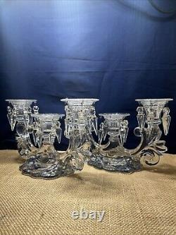 Pair (2) Heisey Vintage Williamsburg Cut Crystal Prism Candle Holders