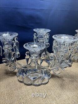 Pair (2) Heisey Vintage Williamsburg Cut Crystal Prism Candle Holders