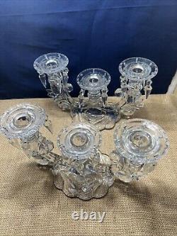 Pair (2) Heisey Vintage Williamsburg Cut Crystal Prism Candle Holders