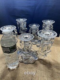 Pair (2) Heisey Vintage Williamsburg Cut Crystal Prism Candle Holders