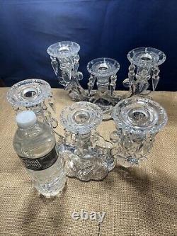 Pair (2) Heisey Vintage Williamsburg Cut Crystal Prism Candle Holders