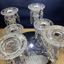 Pair (2) Heisey Vintage Williamsburg Cut Crystal Prism Candle Holders