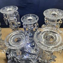 Pair (2) Heisey Vintage Williamsburg Cut Crystal Prism Candle Holders