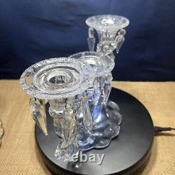 Pair (2) Heisey Vintage Williamsburg Cut Crystal Prism Candle Holders