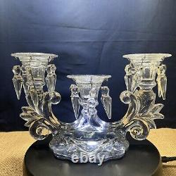 Pair (2) Heisey Vintage Williamsburg Cut Crystal Prism Candle Holders