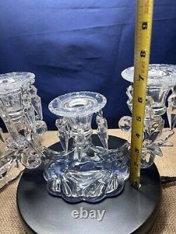 Pair (2) Heisey Vintage Williamsburg Cut Crystal Prism Candle Holders