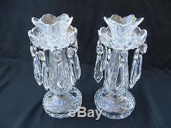 Pair (2) Signed Vintage Waterford Crystal C1 Candelabra Candle Holders w Prisms