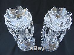 Pair (2) Signed Vintage Waterford Crystal C1 Candelabra Candle Holders w Prisms