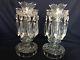 Pair (2) Waterford Crystal Candle Holder Bobeches & Prisms Candlesticks Vintage