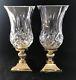 Pair 2 Waterford Lismore Crystal & Brass Hurricane Candle Holder Holders