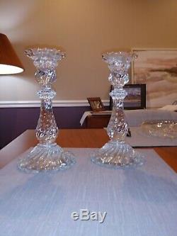 Pair 9 Vintage Baccarat Crystal BAMBOUS Swirl Candle Holders