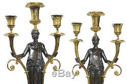 Pair Antique French Directoire Period Gilt Bronze Candelabra