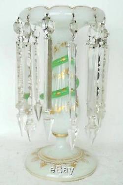 Pair Antique French Opaline Glass Lustres (Lusters) Candle Holders