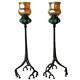 Pair Antique Tiffany Studios Bronze Favrile Glass Shade 1200 Root Candlesticks C