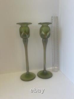 Pair Art Glass Candle Holders