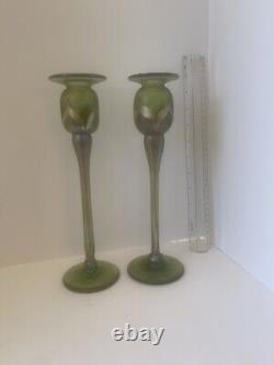 Pair Art Glass Candle Holders
