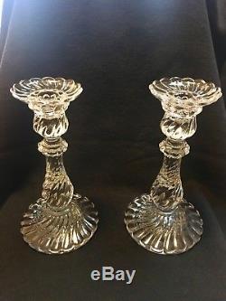 Pair Baccarat Crystal Signed Bambous Swirl 9 Candlesticks Candle Holders France