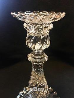 Pair Baccarat Crystal Signed Bambous Swirl 9 Candlesticks Candle Holders France