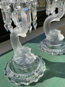 Pair Baccarat crystal Dauphine hurricane lamp candle holder candlestick drip bow