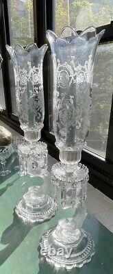 Pair Baccarat crystal Dauphine hurricane lamp candle holder candlestick drip bow