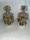 Pair Brass Candle Stick Holders With Crystals Cherub Vintage Marble Base