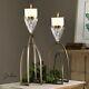 Pair Carma Modern Urban Iron Pillar Candle Holders Clear Glass Xxl 22 & 24