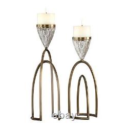 Pair Carma Modern Urban Iron Pillar Candle Holders Clear Glass XXL 22 & 24