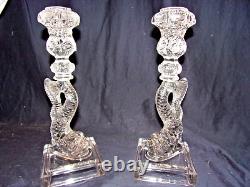 Pair Clear Glass Koi Fish Dolphin Candlesticks Candle Holders MMA Imperial Glass