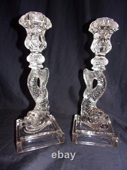 Pair Clear Glass Koi Fish Dolphin Candlesticks Candle Holders MMA Imperial Glass