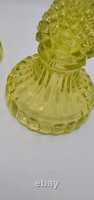 Pair Co-operative Flint Glass Co EAPG Canary Vaseline Candlestick Holders