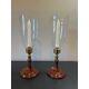 Pair Colonial Williamsburg Cw16-80 Mahogany Candleholders Glass Hurricane Globes