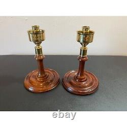 Pair Colonial Williamsburg CW16-80 Mahogany Candleholders Glass Hurricane Globes