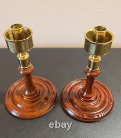 Pair Colonial Williamsburg CW16-80 Mahogany Candleholders Glass Hurricane Globes