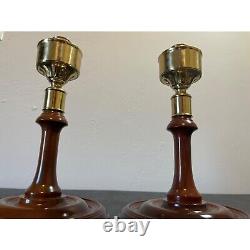 Pair Colonial Williamsburg CW16-80 Mahogany Candleholders Glass Hurricane Globes