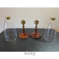 Pair Colonial Williamsburg CW16-80 Mahogany Candleholders Glass Hurricane Globes