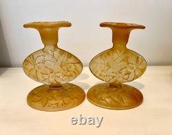 Pair Consolidated Glass Martele Hummingbird 8 Candle Holders